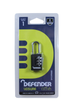 Defender 20mm Black Diecast Combination Padlock
